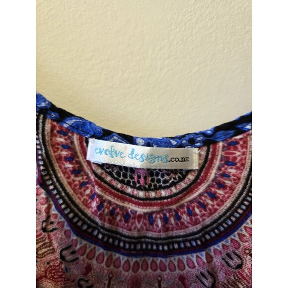 Womens Red Blue Boho Tank Top Flowy Mandala Print Summer Beach Festival Sz L - Picture 8 of 9